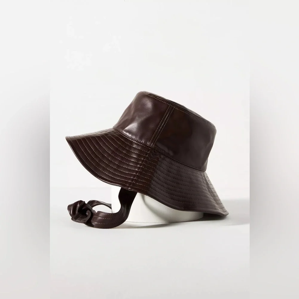 Anthropologie Faux Leather Strap Bucket Hat NWT - Picture 2 of 5